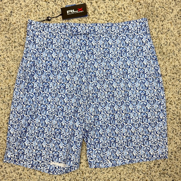 RLX Ralph Lauren Golf Shorts Mens 34 White Blue Fish Preppy Nautical Performance - Picture 8 of 8